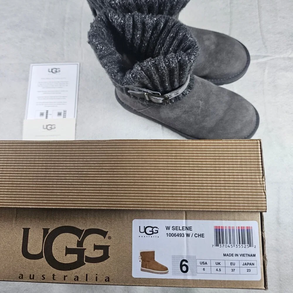 UGG Women's Cambridge Gray Suede Boots – Cozy Sheepskin Mid-Calf Winter - Picture 6 of 7